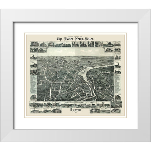Exeter New Hampshire - Moore 1896  White Modern Wood Framed Art Print with Double Matting by Moore