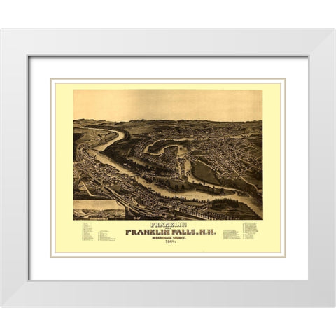 Franklin Falls New Hampshire - Norris 1884  White Modern Wood Framed Art Print with Double Matting by Norris