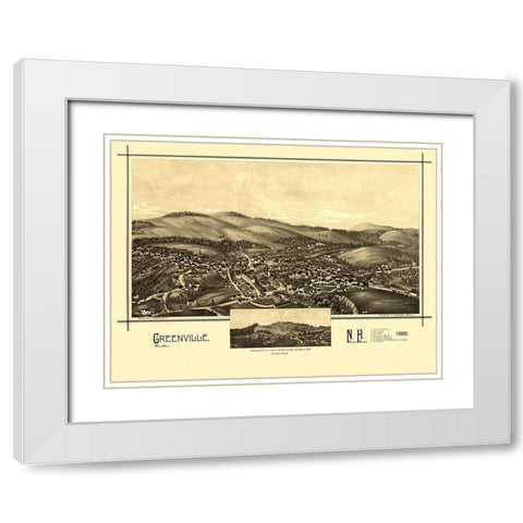 Greenville New Hampshire - Burleigh 1886  White Modern Wood Framed Art Print with Double Matting by Burleigh
