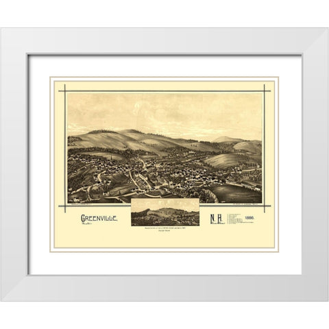 Greenville New Hampshire - Burleigh 1886  White Modern Wood Framed Art Print with Double Matting by Burleigh