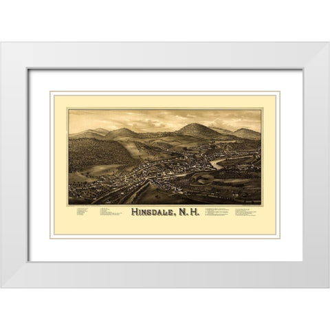 Hinsdale New Hampshire - Burleigh 1886  White Modern Wood Framed Art Print with Double Matting by Burleigh