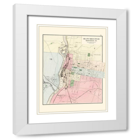 Manchester New Hampshire - Comstock 1877 White Modern Wood Framed Art Print with Double Matting by Comstock