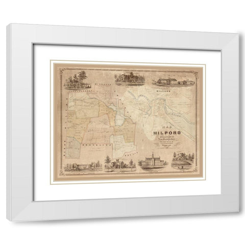 Milford New Hampshire - Clark 1854  White Modern Wood Framed Art Print with Double Matting by Clark