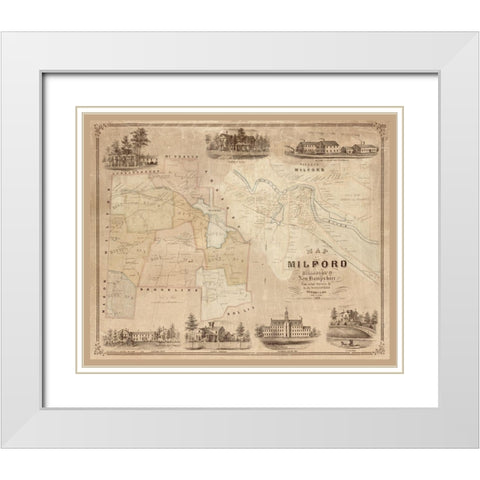 Milford New Hampshire - Clark 1854  White Modern Wood Framed Art Print with Double Matting by Clark