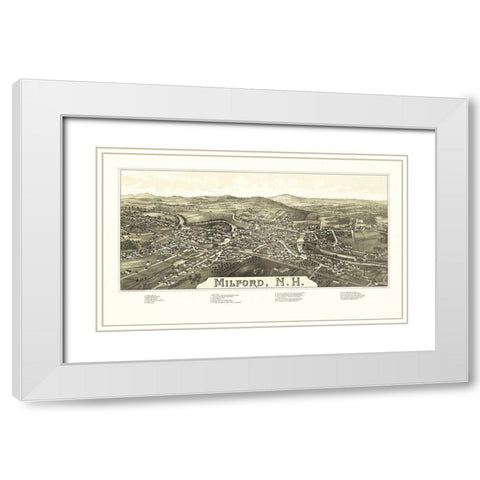 Milford New Hampshire - Burleigh 1886  White Modern Wood Framed Art Print with Double Matting by Burleigh
