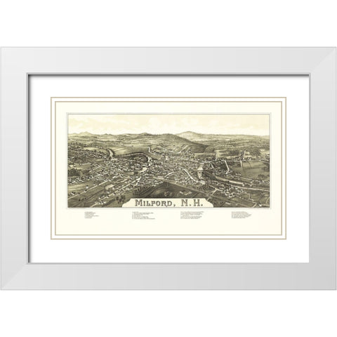 Milford New Hampshire - Burleigh 1886  White Modern Wood Framed Art Print with Double Matting by Burleigh