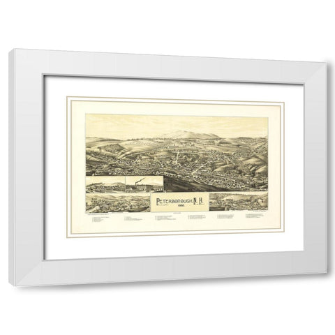 Peterborough New Hampshire - Burleigh 1886  White Modern Wood Framed Art Print with Double Matting by Burleigh