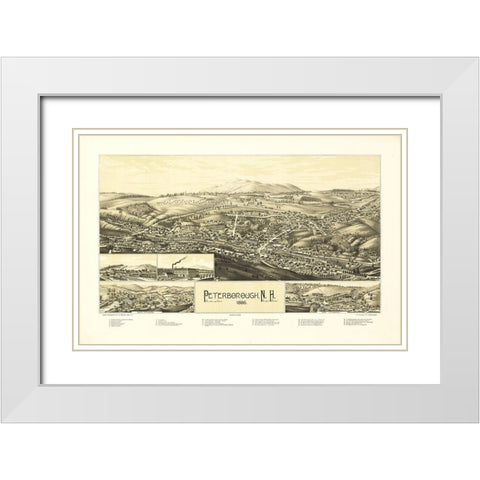 Peterborough New Hampshire - Burleigh 1886  White Modern Wood Framed Art Print with Double Matting by Burleigh