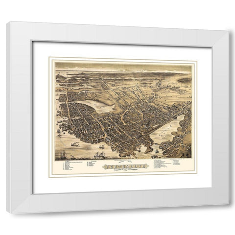 Portsmouth New Hampshire - Bremner 1877 White Modern Wood Framed Art Print with Double Matting by Bremner