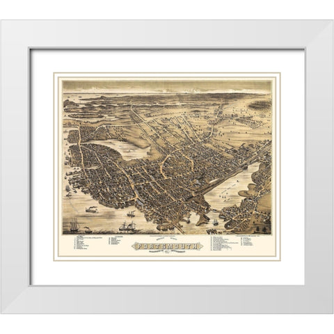 Portsmouth New Hampshire - Bremner 1877 White Modern Wood Framed Art Print with Double Matting by Bremner