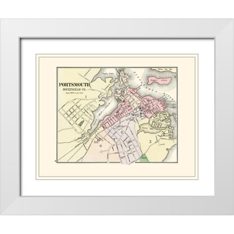 Portsmouth New Hampshire - Comstock 1877 White Modern Wood Framed Art Print with Double Matting by Comstock