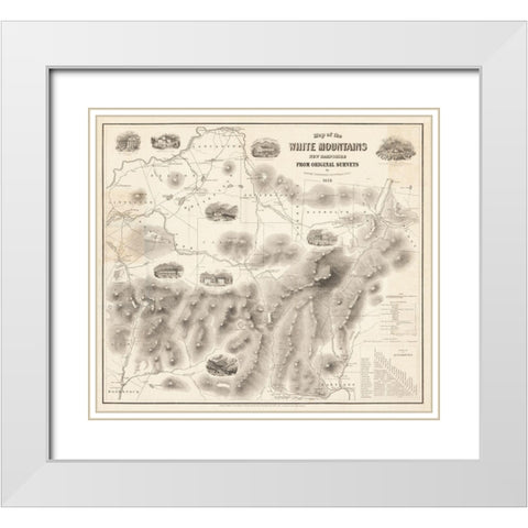 White Mountains New Hampshire -Boardman 1858  White Modern Wood Framed Art Print with Double Matting by Boardman