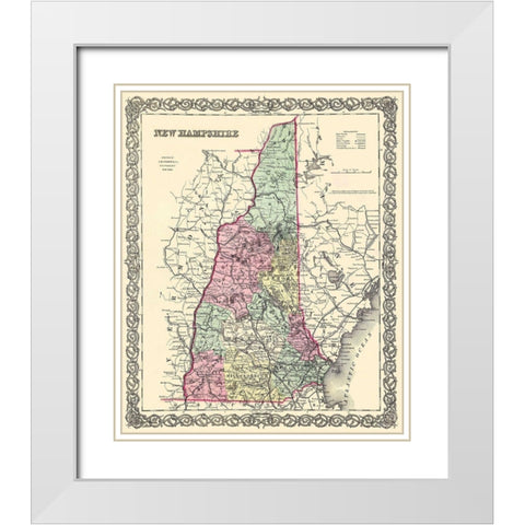 New Hampshire - Colton 1855 White Modern Wood Framed Art Print with Double Matting by Colton