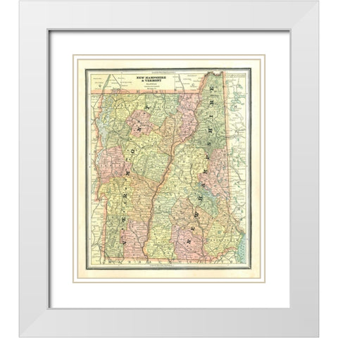 New Hampshire, Vermont - Cram 1886 White Modern Wood Framed Art Print with Double Matting by Cram