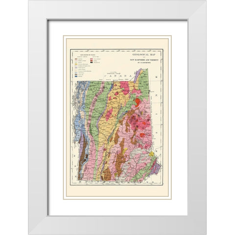 New Hampshire, Vermont Geological - Hitchcock 1877 White Modern Wood Framed Art Print with Double Matting by Hitchcock