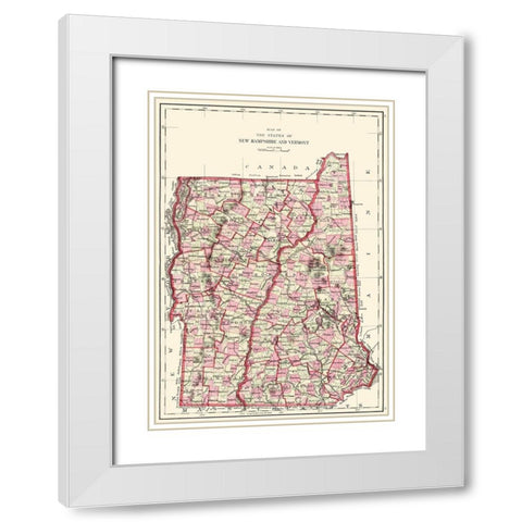 New Hampshire, Vermont - Hitchcock 1877 White Modern Wood Framed Art Print with Double Matting by Hitchcock