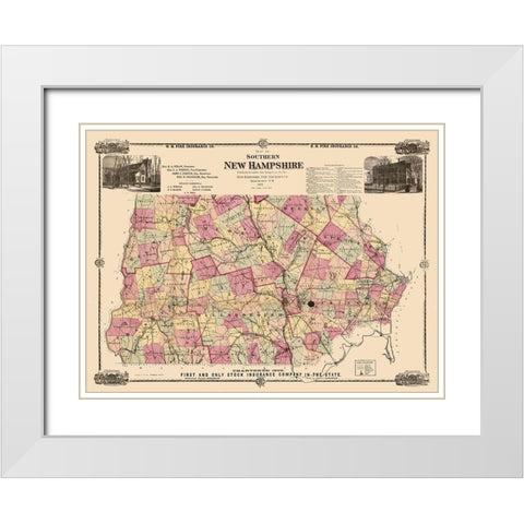 New Hampshire -1871 White Modern Wood Framed Art Print with Double Matting by Unknown