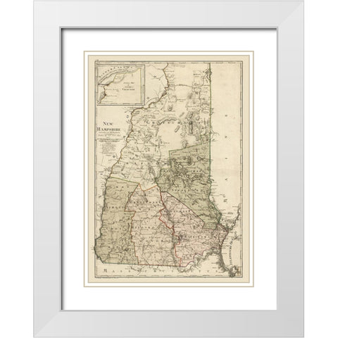 New Hampshire - Sotzmann 1796  White Modern Wood Framed Art Print with Double Matting by Sotzmann