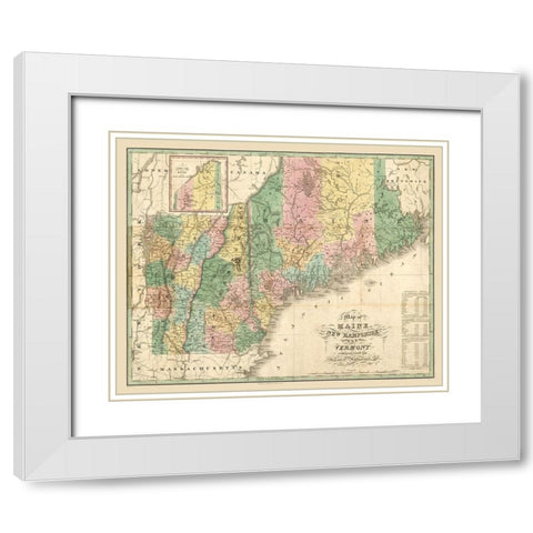 New Hampshire Maine - Carter 1826  White Modern Wood Framed Art Print with Double Matting by Carter