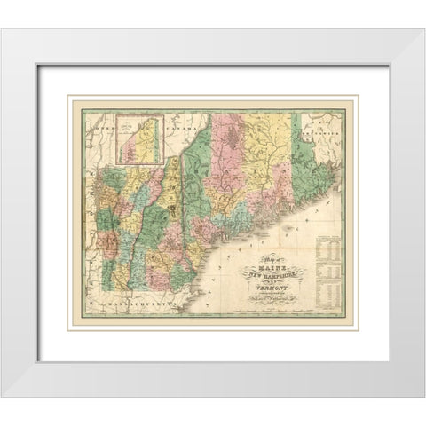 New Hampshire Maine - Carter 1826  White Modern Wood Framed Art Print with Double Matting by Carter