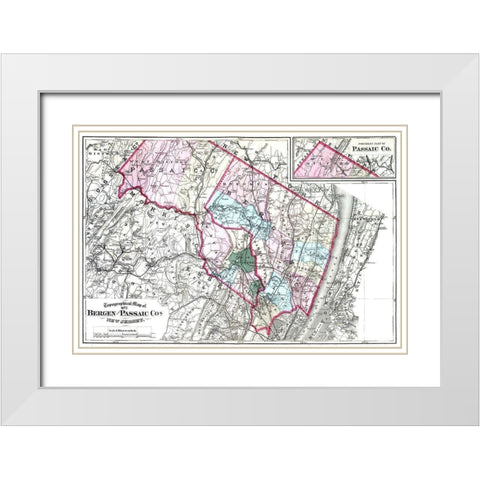 Bergen  Passaic New Jersey - Beers 1872 White Modern Wood Framed Art Print with Double Matting by Beers