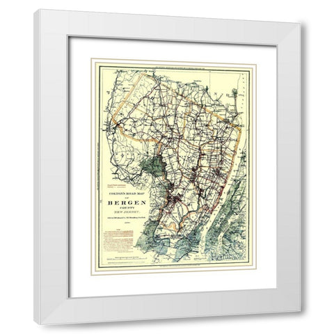 Bergen New Jersey - Colton 1896 White Modern Wood Framed Art Print with Double Matting by Colton