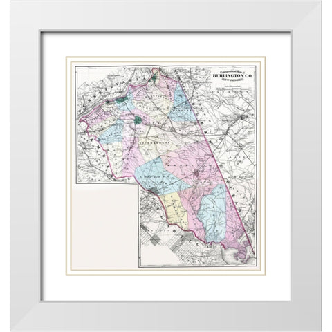 Burlington New Jersey - Beers 1872 White Modern Wood Framed Art Print with Double Matting by Beers
