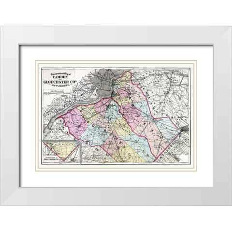 Camden  Gloucester New Jersey - Beers 1872 White Modern Wood Framed Art Print with Double Matting by Beers