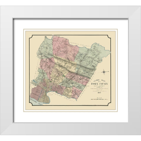 Essex County New Jersey - Mirick 1877  White Modern Wood Framed Art Print with Double Matting by Mirick