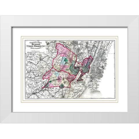 Hudson  Union  Essex New Jersey - Beers 1872 White Modern Wood Framed Art Print with Double Matting by Beers