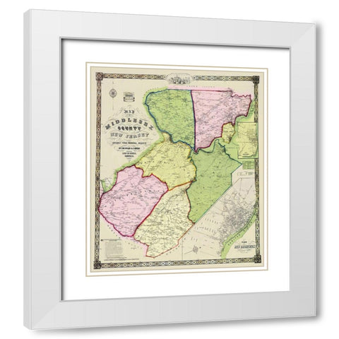 Middlesex New Jersey Landowner - Derveer 1850 White Modern Wood Framed Art Print with Double Matting by Derveer