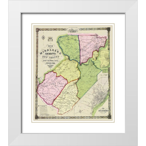 Middlesex New Jersey Landowner - Derveer 1850 White Modern Wood Framed Art Print with Double Matting by Derveer