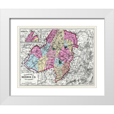 Morris New Jersey - Beers 1872 White Modern Wood Framed Art Print with Double Matting by Beers