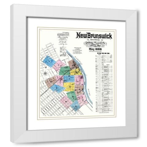 New Brunswick New Jersey - Sanborn 1886 White Modern Wood Framed Art Print with Double Matting by Sanborn