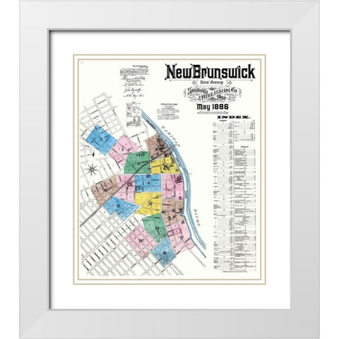 New Brunswick New Jersey - Sanborn 1886 White Modern Wood Framed Art Print with Double Matting by Sanborn
