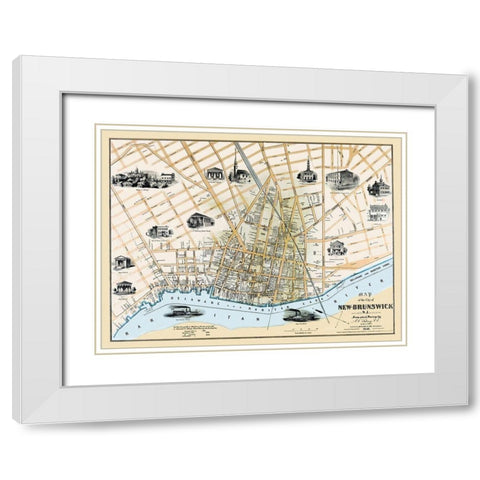 New Brunswick New Jersey Landowner - Clark 1850 White Modern Wood Framed Art Print with Double Matting by Clark