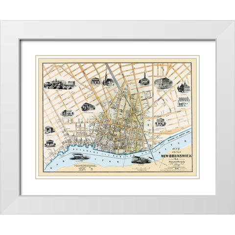 New Brunswick New Jersey Landowner - Clark 1850 White Modern Wood Framed Art Print with Double Matting by Clark