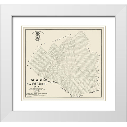 Paterson New Jersey - Crowell 1871  White Modern Wood Framed Art Print with Double Matting by Crowell