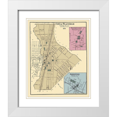 Plainfield, Flemington, Somerville New Jersey White Modern Wood Framed Art Print with Double Matting by Beers