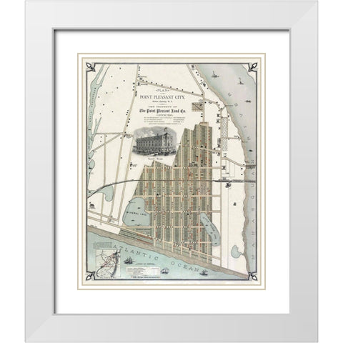 Point Pleasant New Jersey Landowner - 1880 White Modern Wood Framed Art Print with Double Matting by Land Co