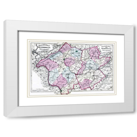 Somerset  Hunterdon New Jersey - Beers 1872 White Modern Wood Framed Art Print with Double Matting by Beers