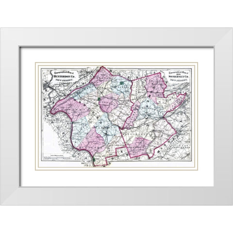 Somerset  Hunterdon New Jersey - Beers 1872 White Modern Wood Framed Art Print with Double Matting by Beers