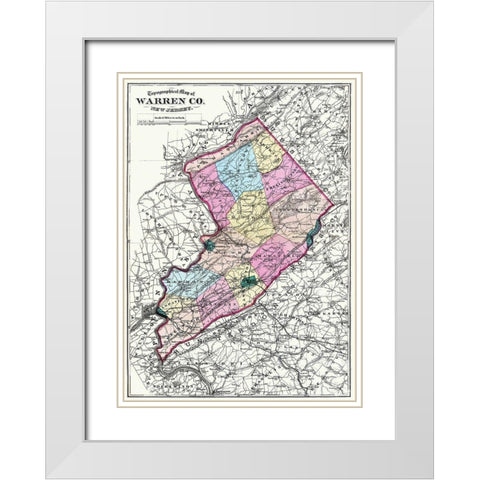 Warren New Jersey - Beers 1872 White Modern Wood Framed Art Print with Double Matting by Beers