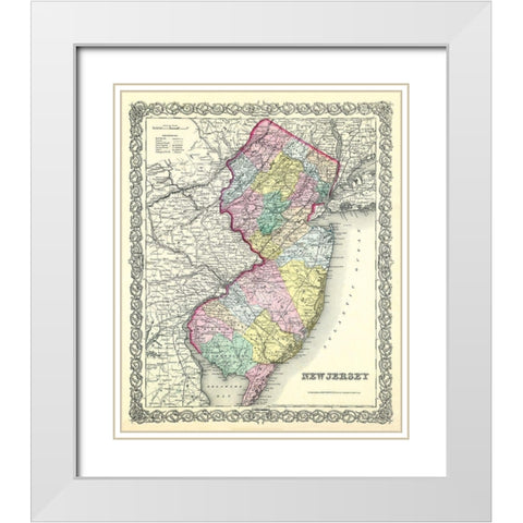 New Jersey - Colton 1856 White Modern Wood Framed Art Print with Double Matting by Colton