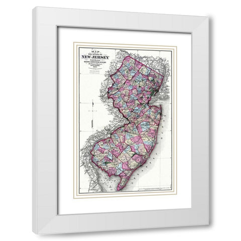 New Jersey - Beers 1872 White Modern Wood Framed Art Print with Double Matting by Beers
