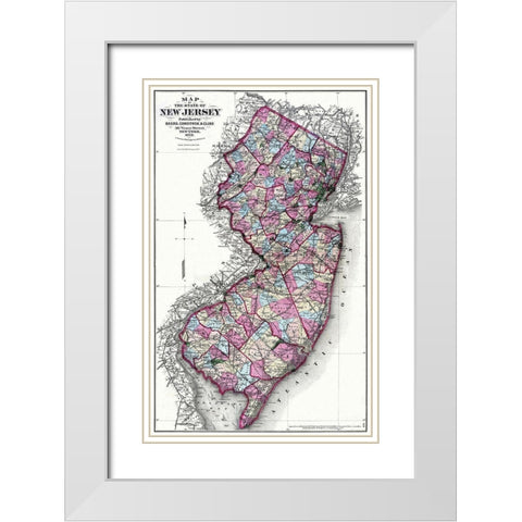New Jersey - Beers 1872 White Modern Wood Framed Art Print with Double Matting by Beers