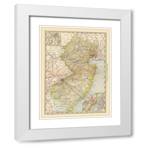 New Jersey - Rand McNally 1879 White Modern Wood Framed Art Print with Double Matting by Rand McNally