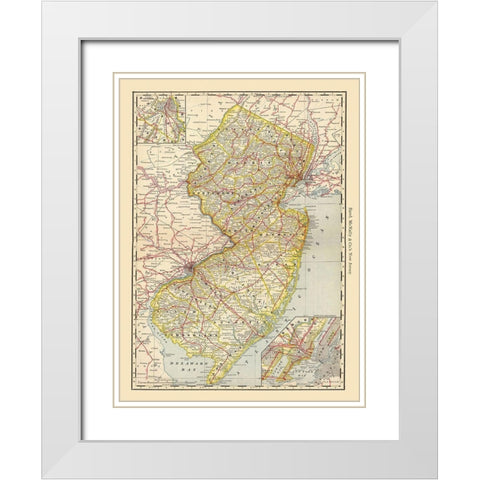 New Jersey - Rand McNally 1879 White Modern Wood Framed Art Print with Double Matting by Rand McNally