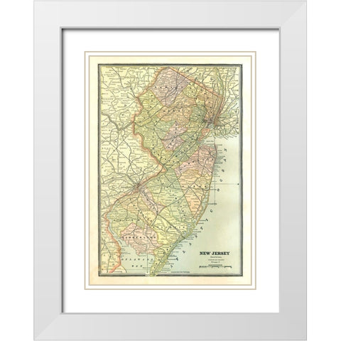 New Jersey - Cram 1886 White Modern Wood Framed Art Print with Double Matting by Cram