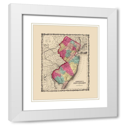 New Jersey - Johnson 1860 White Modern Wood Framed Art Print with Double Matting by Johnson